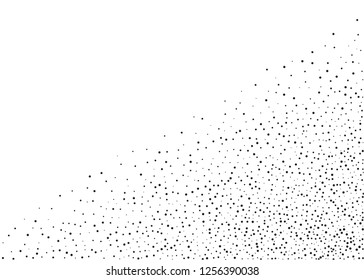 Elegant pattern with black polka dots of small and large scale. Splatter background. Black glitter blow explosion and splats on white. Grunge texture. Vector illustration