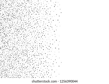 Elegant pattern with black polka dots of small and large scale. Splatter background. Black glitter blow explosion and splats on white. Grunge texture. Vector illustration