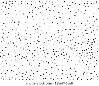 Elegant pattern with black polka dots of small and large scale. Splatter background. Black glitter blow explosion and splats on white. Grunge texture. Vector illustration