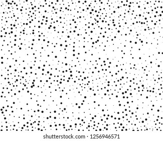 Elegant pattern with black polka dots of small and large scale. Splatter background. Black glitter blow explosion and splats on white. Grunge texture. Vector illustration