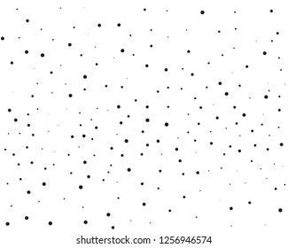 Elegant pattern with black polka dots of small and large scale. Splatter background. Black glitter blow explosion and splats on white. Grunge texture. Vector illustration