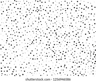 Elegant pattern with black polka dots of small and large scale. Splatter background. Black glitter blow explosion and splats on white. Grunge texture. Vector illustration