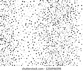Elegant pattern with black polka dots of small and large scale. Splatter background. Black glitter blow explosion and splats on white. Grunge texture. Vector illustration