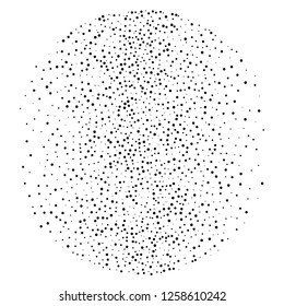 Elegant pattern with black polka dots of small and large scale. Splatter background. Black glitter blow explosion and splats on white. Grunge texture. Vector illustration