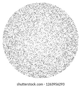 Elegant pattern with black polka dots of small and large scale in a vicious circle. Splatter background. Black glitter blow explosion and splats on white. Grunge texture. Vector illustration