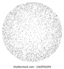 Elegant pattern with black polka dots of small and large scale in a vicious circle. Splatter background. Black glitter blow explosion and splats on white. Grunge texture. Vector illustration