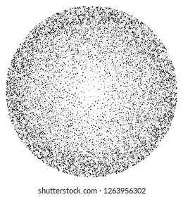 Elegant pattern with black polka dots of small and large scale in a vicious circle. Splatter background. Black glitter blow explosion and splats on white. Grunge texture. Vector illustration