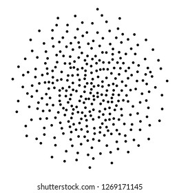Elegant pattern with black polka dots. Splatter background. Black glitter blow explosion and splats on white. Grunge texture. Vector illustration