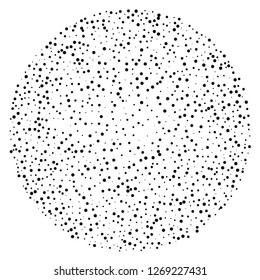 Elegant pattern with black polka dots of small and large scale. Splatter background. Black glitter blow explosion and splats on white. Grunge texture. Vector illustration