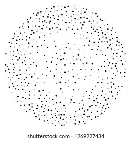 Elegant pattern with black polka dots of small and large scale. Splatter background. Black glitter blow explosion and splats on white. Grunge texture. Vector illustration