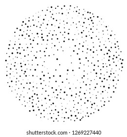 Elegant pattern with black polka dots of small and large scale. Splatter background. Black glitter blow explosion and splats on white. Grunge texture. Vector illustration