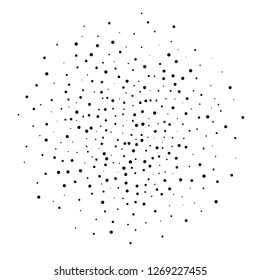 Elegant pattern with black polka dots of small and large scale. Splatter background. Black glitter blow explosion and splats on white. Grunge texture. Vector illustration