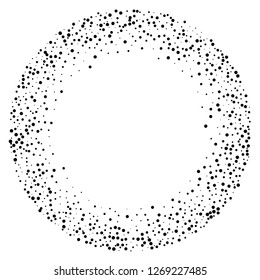 Elegant pattern with black polka dots of small and large scale. Splatter background. Black glitter blow explosion and splats on white. Grunge texture. Vector illustration