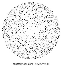 Elegant pattern with black polka dots of small and large scale. Splatter background. Black glitter blow explosion and splats on white. Grunge texture. Vector illustration