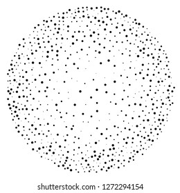 Elegant pattern with black polka dots of small and large scale. Splatter background. Black glitter blow explosion and splats on white. Grunge texture. Vector illustration