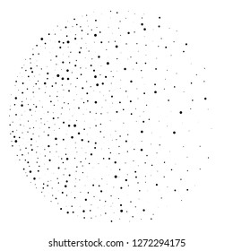 Elegant pattern with black polka dots of small and large scale. Splatter background. Black glitter blow explosion and splats on white. Grunge texture. Vector illustration