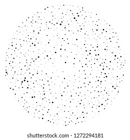 Elegant pattern with black polka dots of small and large scale. Splatter background. Black glitter blow explosion and splats on white. Grunge texture. Vector illustration