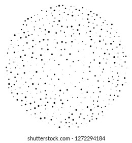 Elegant pattern with black polka dots of small and large scale. Splatter background. Black glitter blow explosion and splats on white. Grunge texture. Vector illustration