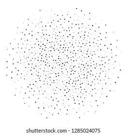 Elegant pattern with black polka dots of small and large scale. Splatter background. Black glitter blow explosion and splats on white. Grunge texture. Vector illustration