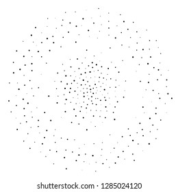 Elegant pattern with black polka dots of small and large scale. Splatter background. Black glitter blow explosion and splats on white. Grunge texture. Vector illustration
