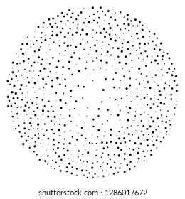 Elegant pattern with black polka dots of small and large scale. Splatter background. Black glitter blow explosion and splats on white. Grunge texture. Vector illustration