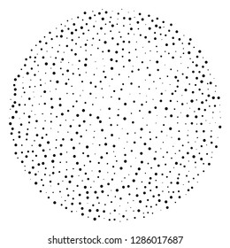 Elegant pattern with black polka dots of small and large scale. Splatter background. Black glitter blow explosion and splats on white. Grunge texture. Vector illustration
