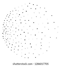 Elegant pattern with black polka dots of small and large scale. Splatter background. Black glitter blow explosion and splats on white. Grunge texture. Vector illustration