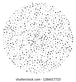 Elegant pattern with black polka dots of small and large scale. Splatter background. Black glitter blow explosion and splats on white. Grunge texture. Vector illustration