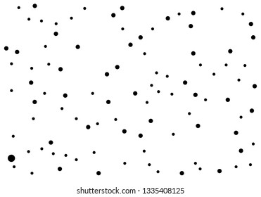 Elegant pattern with black polka dots of small and large scale. Splatter background. Black glitter blow explosion and splats on white. Grunge texture. Vector illustration 