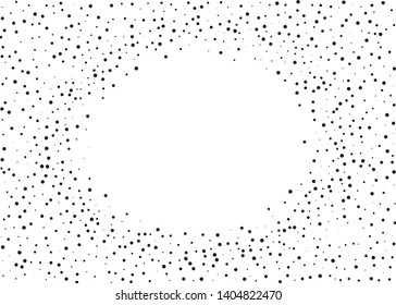 Elegant pattern with black polka dots of small and large scale. Splatter background. Black glitter blow explosion and splats on white. Grunge texture. Vector illustration