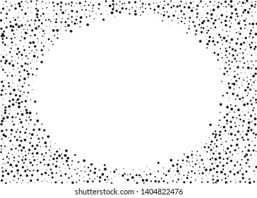Elegant pattern with black polka dots of small and large scale. Splatter background. Black glitter blow explosion and splats on white. Grunge texture. Vector illustration