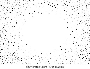 Elegant pattern with black polka dots of small and large scale. Splatter background. Black glitter blow explosion and splats on white. Grunge texture. Vector illustration