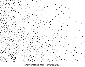 Elegant pattern with black polka dots of small and large scale. Splatter background. Black glitter blow explosion and splats on white. Grunge texture. Vector illustration