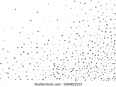 Elegant pattern with black polka dots of small and large scale. Splatter background. Black glitter blow explosion and splats on white. Grunge texture. Vector illustration