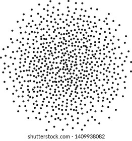 Elegant pattern with black polka dots of same scale. Splatter background. Black glitter blow explosion and splats on white. Grunge texture. Vector illustration