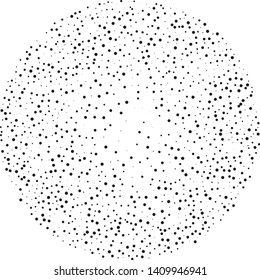 Elegant pattern with black polka dots of small and large scale. Splatter background. Black glitter blow explosion and splats on white. Grunge texture. Vector illustration