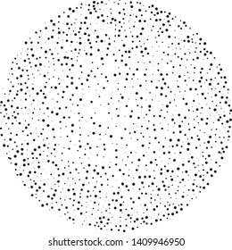 Elegant pattern with black polka dots of small and large scale. Splatter background. Black glitter blow explosion and splats on white. Grunge texture. Vector illustration