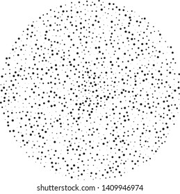 Elegant pattern with black polka dots of small and large scale. Splatter background. Black glitter blow explosion and splats on white. Grunge texture. Vector illustration