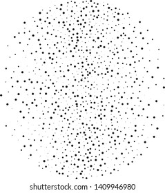 Elegant pattern with black polka dots of small and large scale. Splatter background. Black glitter blow explosion and splats on white. Grunge texture. Vector illustration
