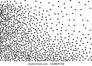 Elegant pattern with black polka dots. Splatter background. Black glitter blow explosion and splats on white. Grunge texture. Vector illustration