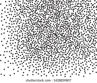 Elegant pattern with black polka dots. Splatter background. Black glitter blow explosion and splats on white. Grunge texture. Vector illustration