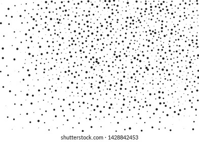 Elegant pattern with black polka dots of small and large scale. Splatter background. Black glitter blow explosion and splats on white. Grunge texture. Vector illustration
