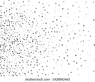 Elegant pattern with black polka dots of small and large scale. Splatter background. Black glitter blow explosion and splats on white. Grunge texture. Vector illustration