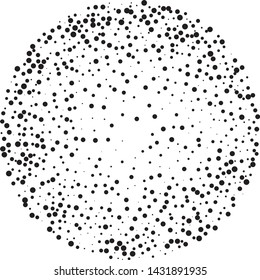 Elegant pattern with black polka dots of small and large scale. Splatter background. Black glitter blow explosion and splats on white. Grunge texture. Vector illustration