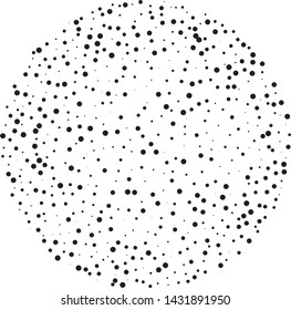 Elegant pattern with black polka dots of small and large scale. Splatter background. Black glitter blow explosion and splats on white. Grunge texture. Vector illustration
