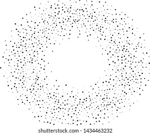 Elegant pattern with black polka dots of small and large scale. Splatter background. Black glitter blow explosion and splats on white. Grunge texture. Vector illustration