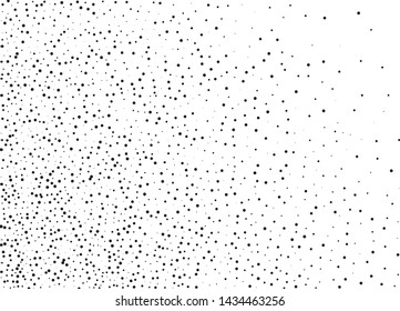 Elegant pattern with black polka dots of small and large scale. Splatter background. Black glitter blow explosion and splats on white. Grunge texture. Vector illustration