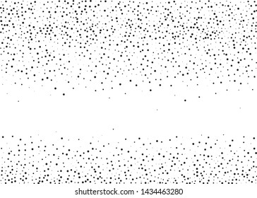 Elegant pattern with black polka dots of small and large scale. Splatter background. Black glitter blow explosion and splats on white. Grunge texture. Vector illustration