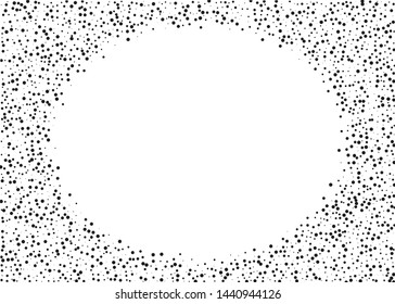 Elegant pattern with black polka dots of small and large scale. Splatter background. Black glitter blow explosion and splats on white. Grunge texture. Vector illustration