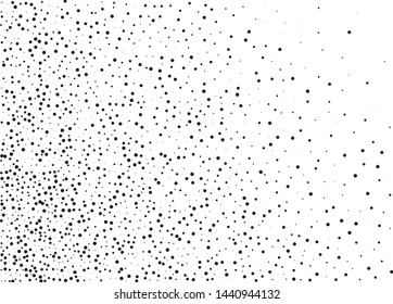 Elegant pattern with black polka dots of small and large scale. Splatter background. Black glitter blow explosion and splats on white. Grunge texture. Vector illustration